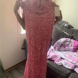 Pink glittery prom dress